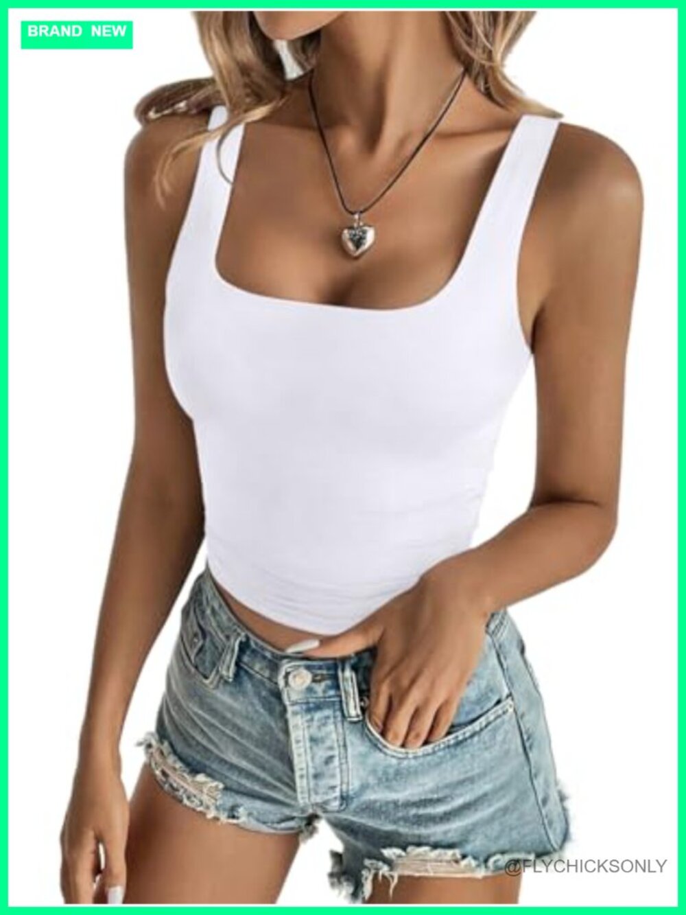 Square Neck Sleeveless Double Lined Crop Tank Top